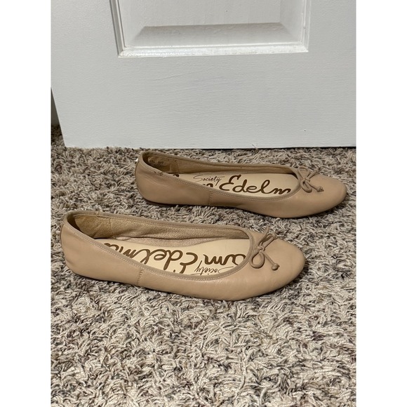 Sam Edelman Carrie Beige Leather Ballet Flats Bow Round Toe Womens 9.5M - Picture 2 of 4